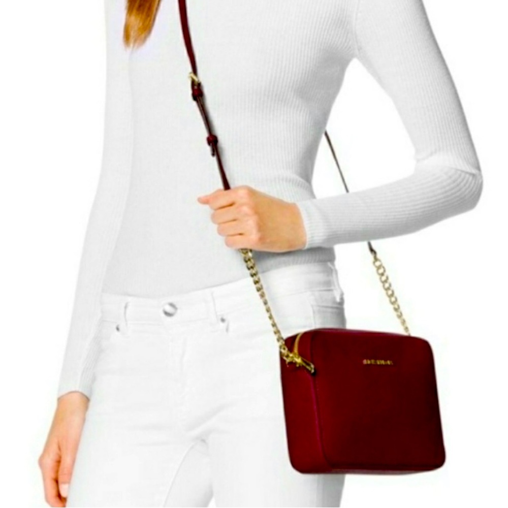Michael Kors Jet Set Large Saffiano Leather Crossbody Bag - Brandy Red